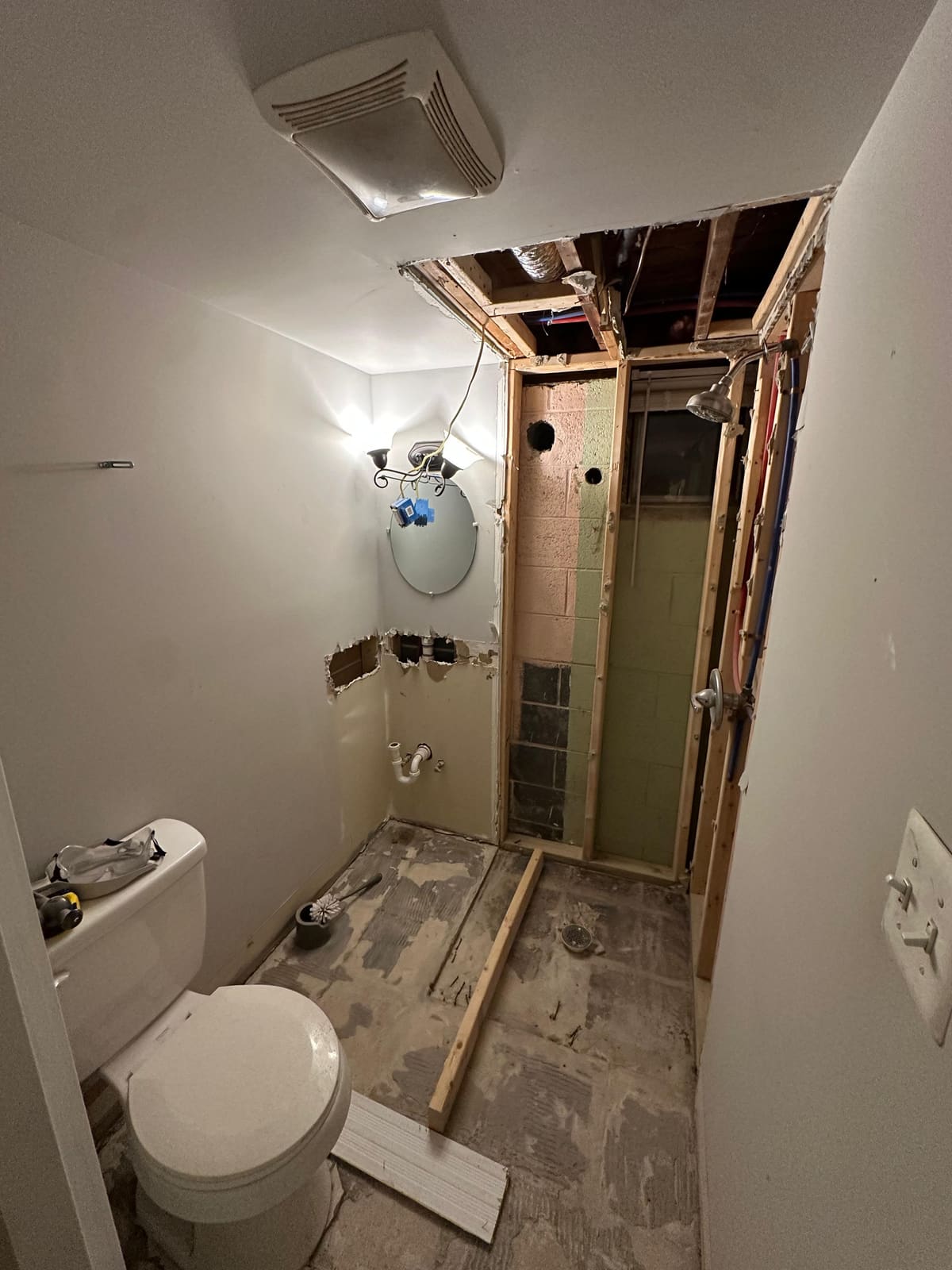 Bathroom before renovation, gutted to the studs, in Blackwood, NJ.